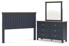 Best Deals Furniture - Ashley Furniture - Landocken Queen Panel Headboard, Dresser and Mirror - Queen Panel Headboard, Dresser and Mirror / Brown/Blue - B414B12