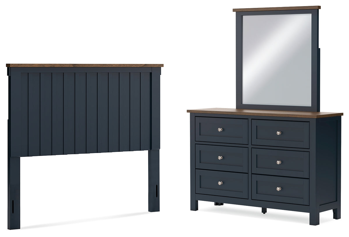Best Deals Furniture - Ashley Furniture - Landocken Full Panel Headboard, Dresser and Mirror - Full Panel Headboard, Dresser and Mirror / Brown/Blue - B414B14