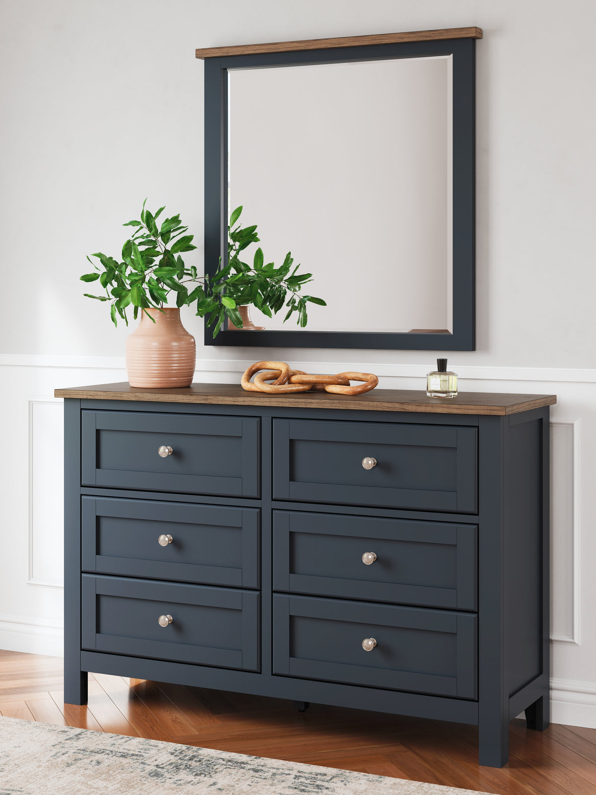 Best Deals Furniture - Ashley Furniture - Landocken Dresser and Mirror - Dresser and Mirror / Brown/Blue - B414B1