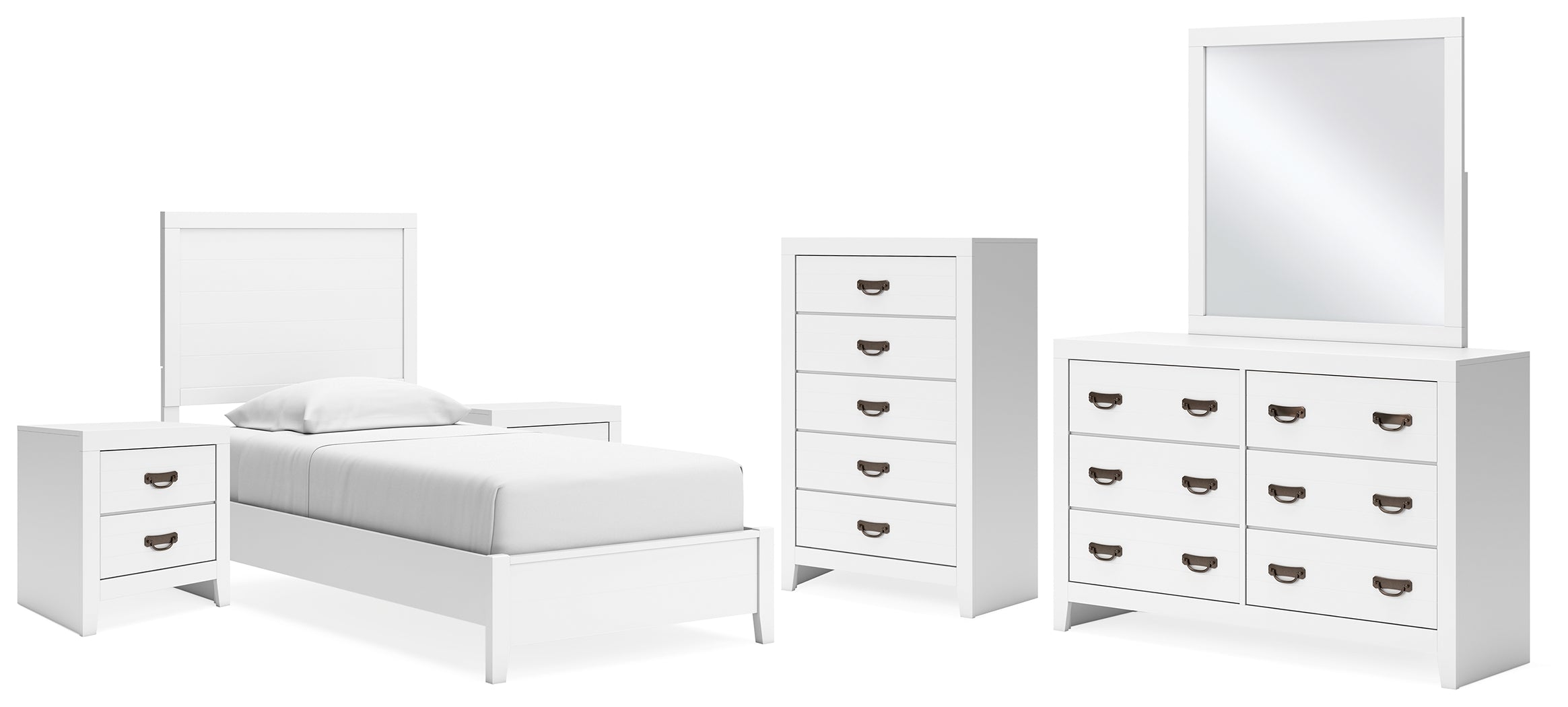 Best Deals Furniture - Ashley Furniture - Binterglen Twin Panel Bed, Dresser, Mirror, Chest and 2 Nightstands - Twin Panel Bed, Dresser, Mirror, Chest and 2 Nightstands - B427B19