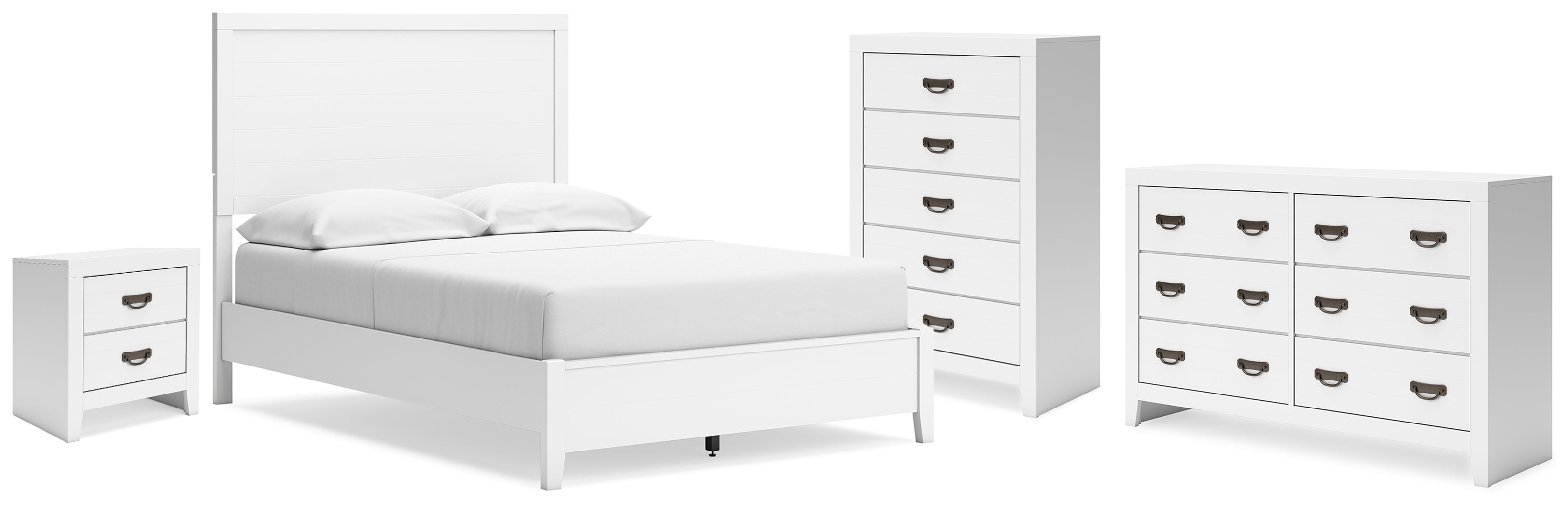 Best Deals Furniture - Ashley Furniture - Binterglen Full Panel Bed - Full Panel Bed, Dresser, Chest and Nightstand / White - B427B17