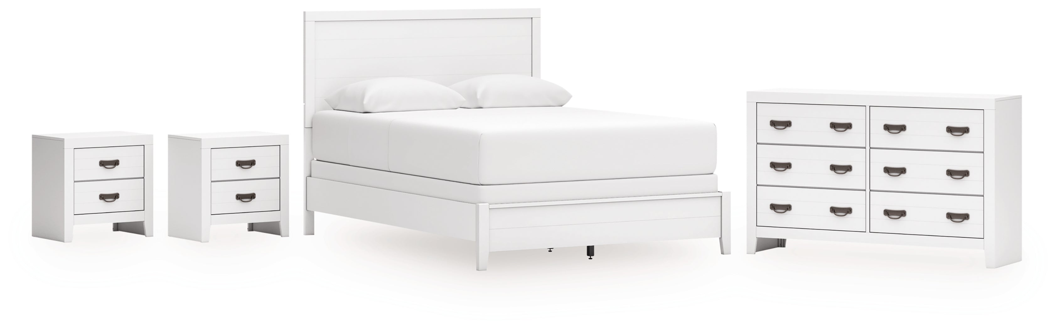 Best Deals Furniture - Ashley Furniture - Binterglen Queen Panel Bed - Queen Panel Bed, Dresser and 2 Nightstands / White - B427B15