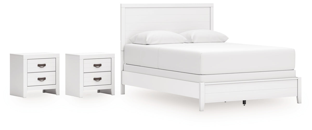 Best Deals Furniture - Ashley Furniture - Binterglen Queen Panel Bed and 2 Nightstands - Queen Panel Bed and 2 Nightstands / White - B427B18