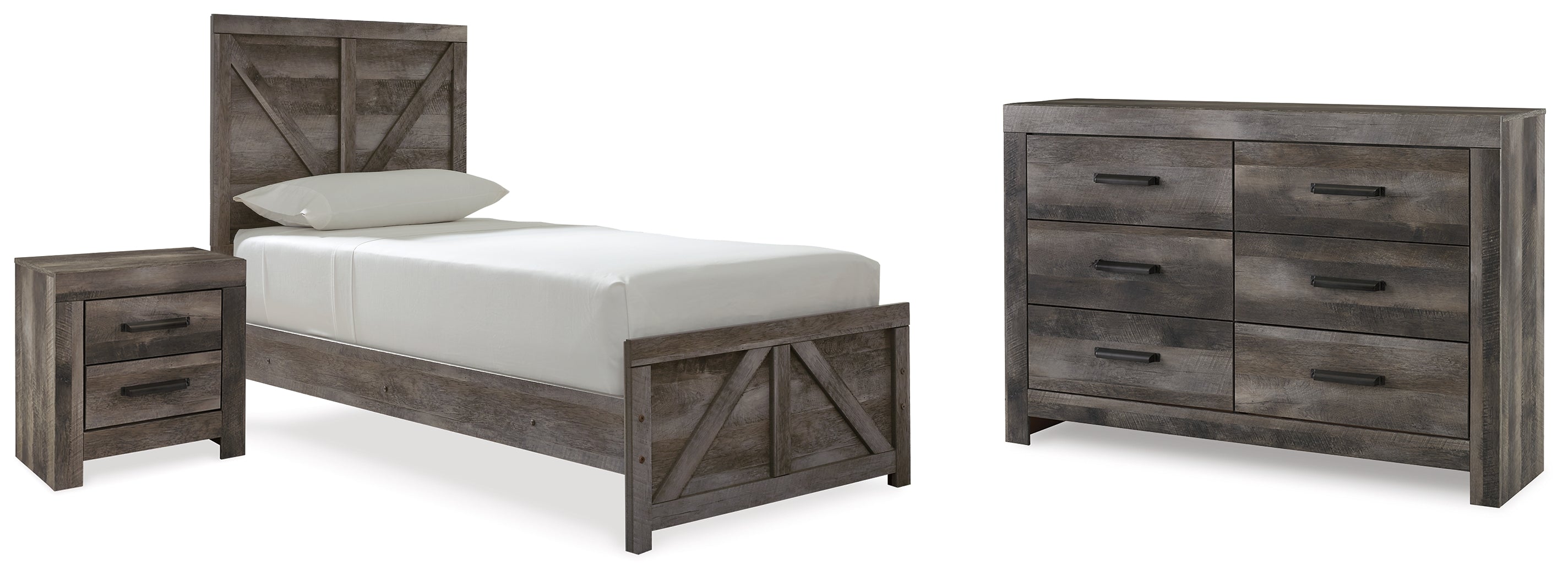 Best Deals Furniture - Ashley Furniture - Wynnlow Twin Panel Bed, Dresser and Nightstand - Twin Panel Bed, Dresser and Nightstand / Gray - B440B38
