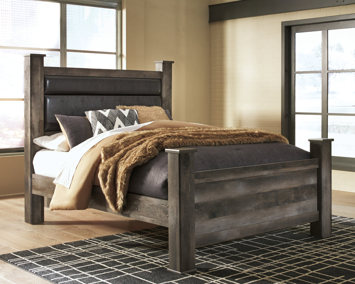Best Deals Furniture - Ashley Furniture - Wynnlow Queen Upholstered Poster Bed - Queen Upholstered Poster Bed / Gray - B440B7