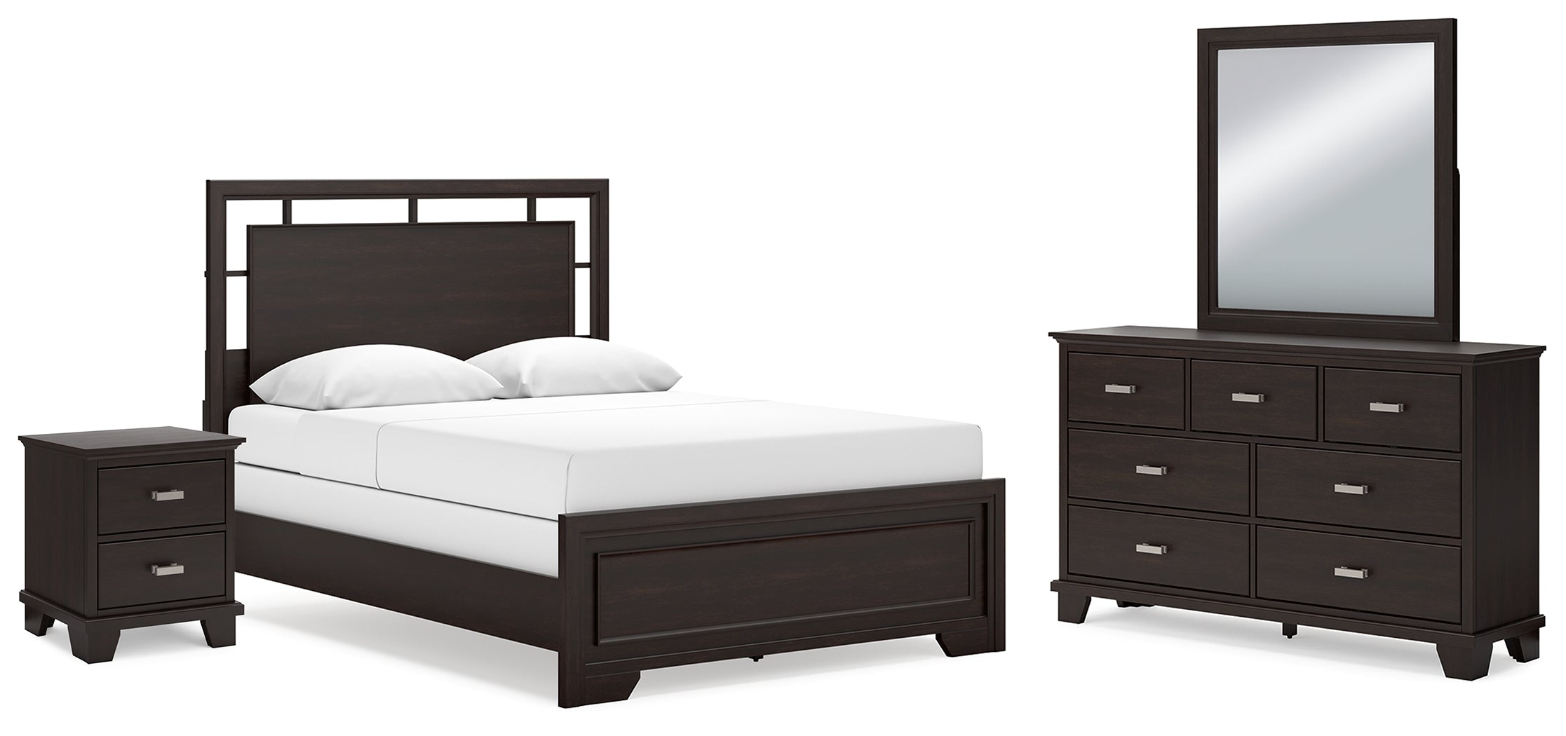 Best Deals Furniture - Ashley Furniture - Covetown Queen Panel Bed, Dresser, Mirror and Nightstand - Queen Panel Bed, Dresser, Mirror and Nightstand - B441B12