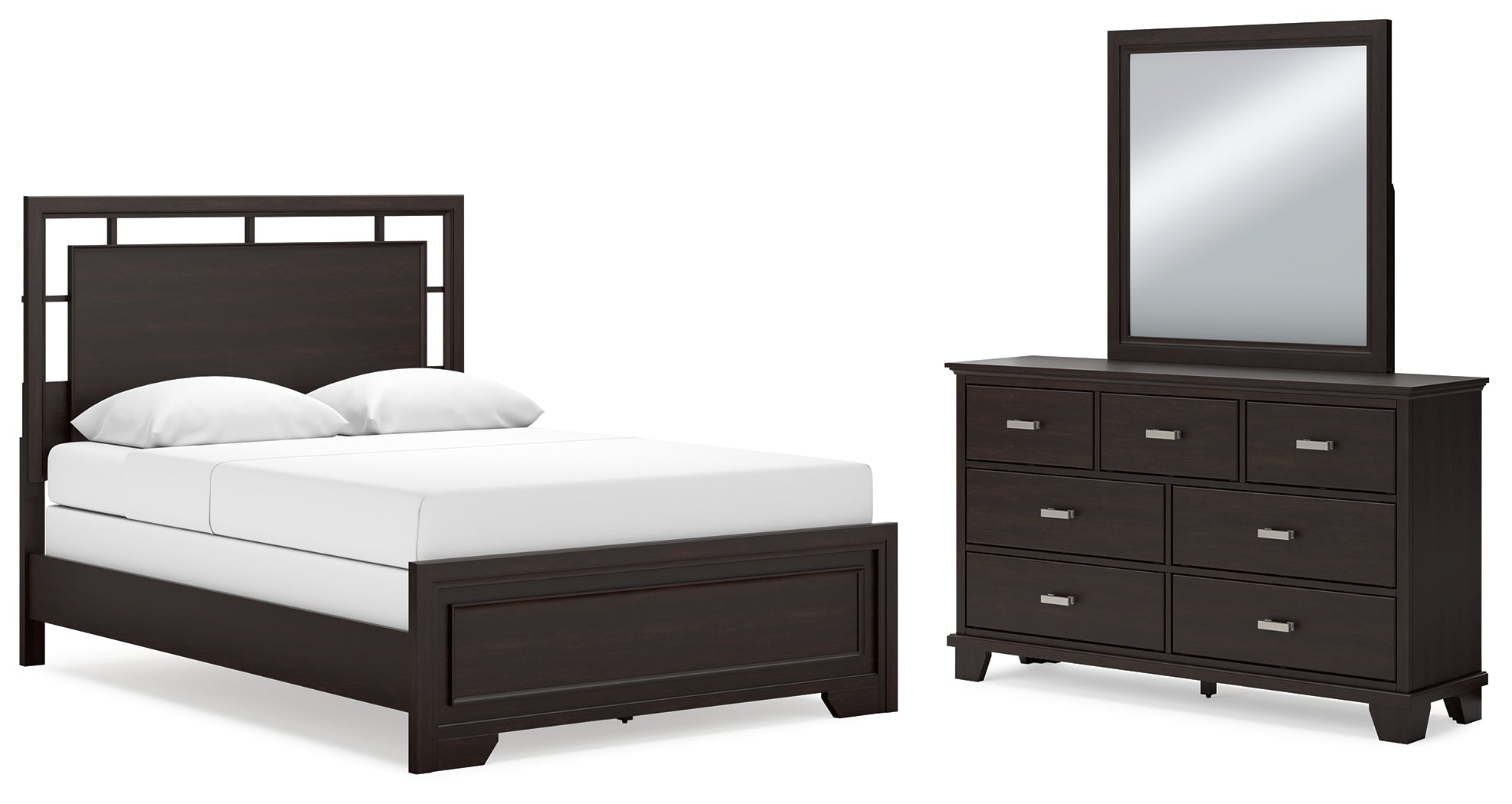Best Deals Furniture - Ashley Furniture - Covetown Queen Panel Bed, Dresser and Mirror - Queen Panel Bed, Dresser and Mirror - B441B7