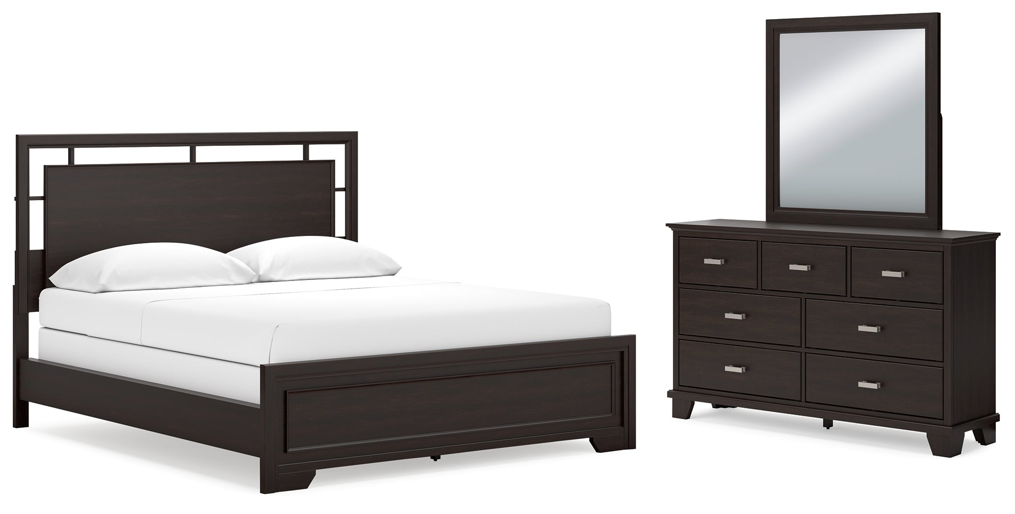 Best Deals Furniture - Ashley Furniture - Covetown California King Panel Bed, Dresser and Mirror - California King Panel Bed, Dresser and Mirror - B441B11