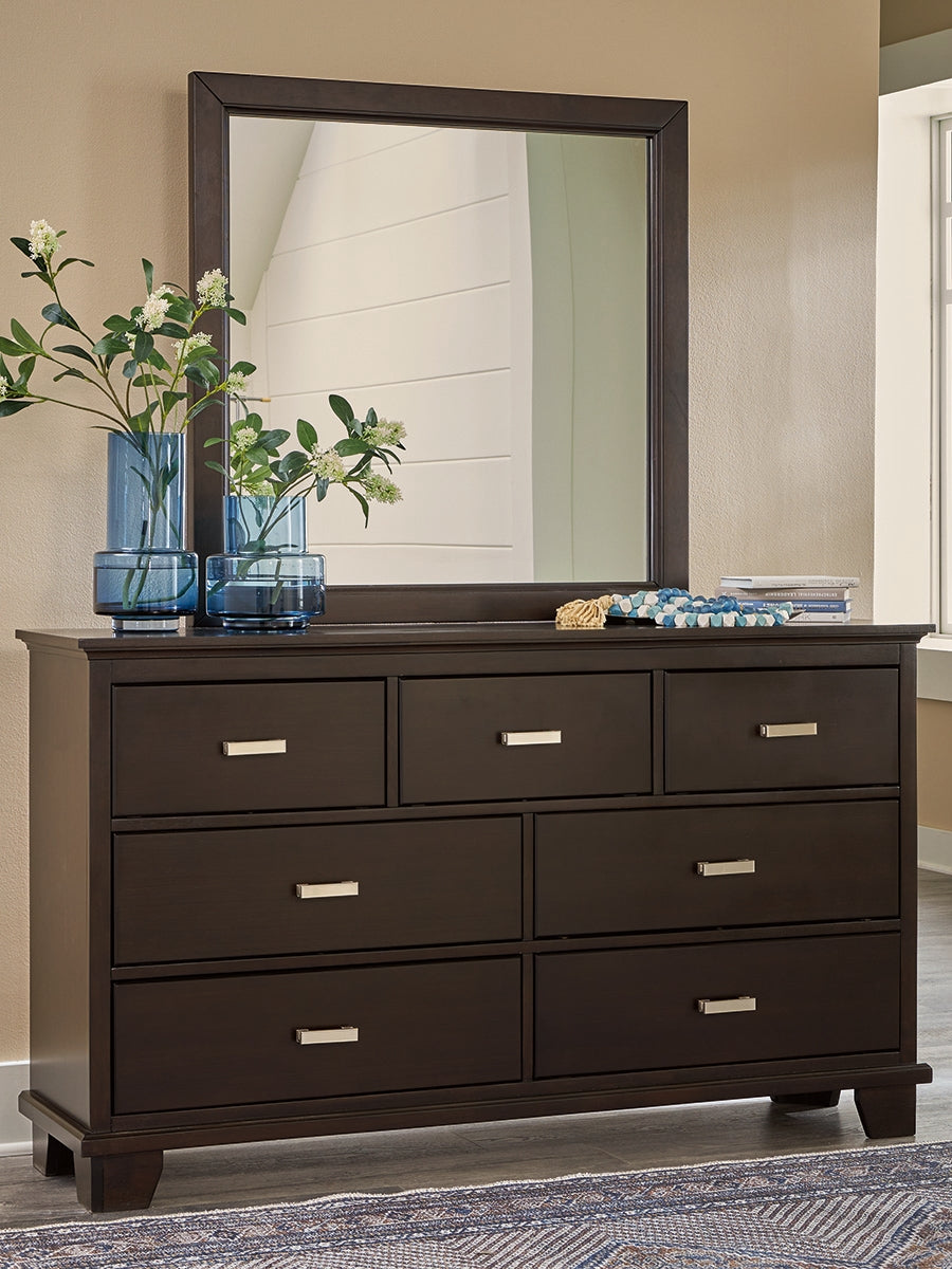 Best Deals Furniture - Ashley Furniture - Covetown Dresser and Mirror - Dresser and Mirror / Dark Brown - B441B1
