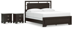 Covetown California King Panel Bed and 2 Nightstands