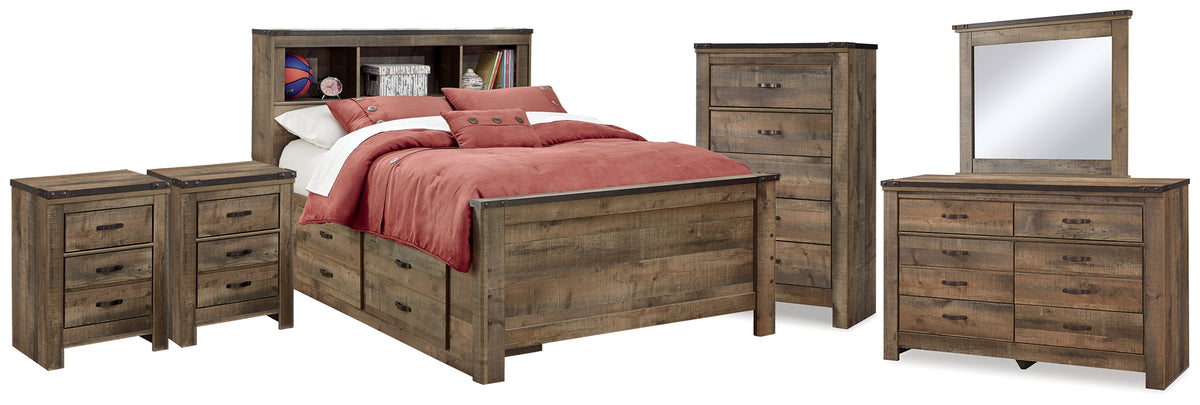 Best Deals Furniture - Ashley Furniture - Trinell Full Bookcase Storage Bed, Dresser, Mirror, Chest and 2 Nightstands - Full Bookcase Storage Bed, Dresser, Mirror, Chest and 2 Nightstands / Brown - B446B89