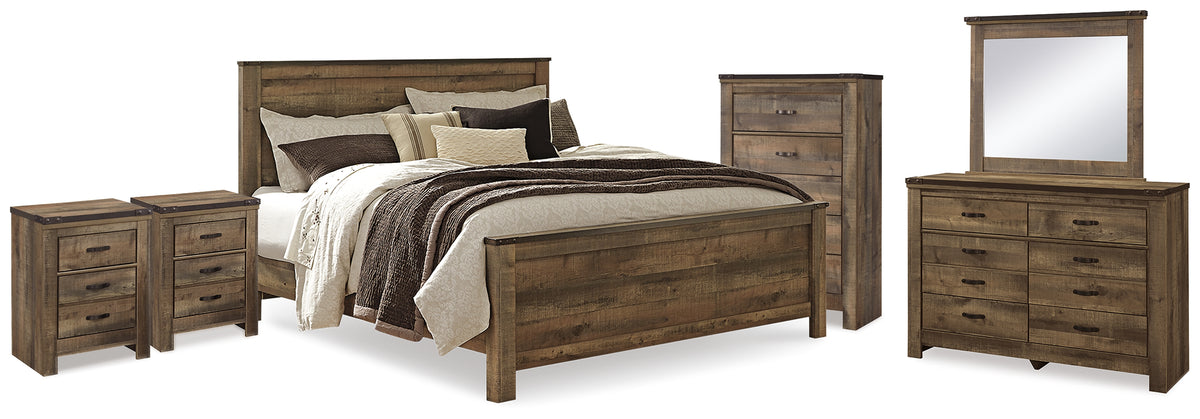 Best Deals Furniture - Ashley Furniture - Trinell King Panel Bed. Dresser, Mirror, Chest and 2 Nightstands - King Panel Bed. Dresser, Mirror, Chest and 2 Nightstands / Brown - B446B97