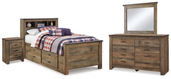 Best Deals Furniture - Ashley Furniture - Trinell Twin Bookcase Storage Bed, Dresser, Mirror and Nightstand - Twin Bookcase Storage Bed, Dresser, Mirror and Nightstand / Brown - B446B98
