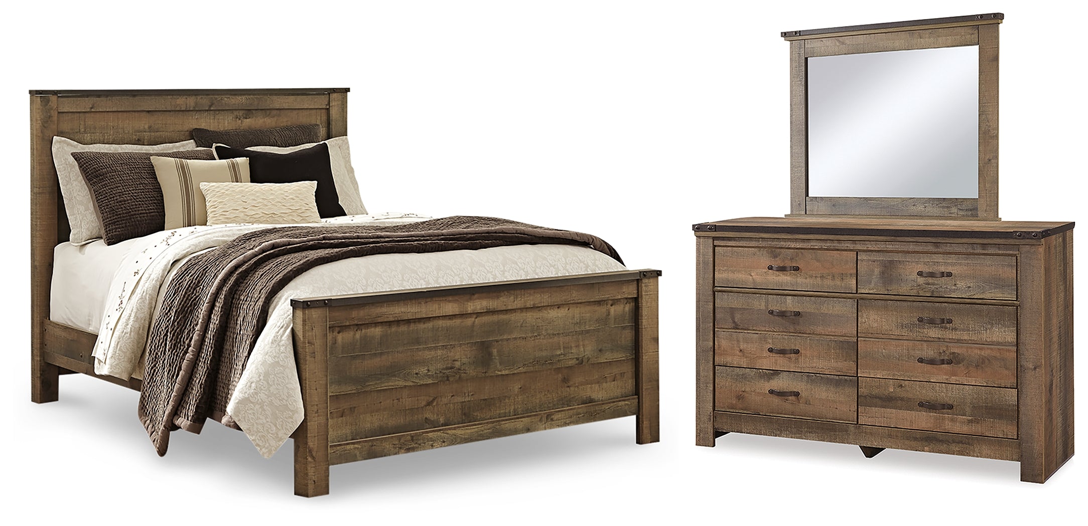 Best Deals Furniture - Ashley Furniture - Trinell Queen Panel Bed, Dresser and Mirror - Queen Panel Bed, Dresser and Mirror - B446B82