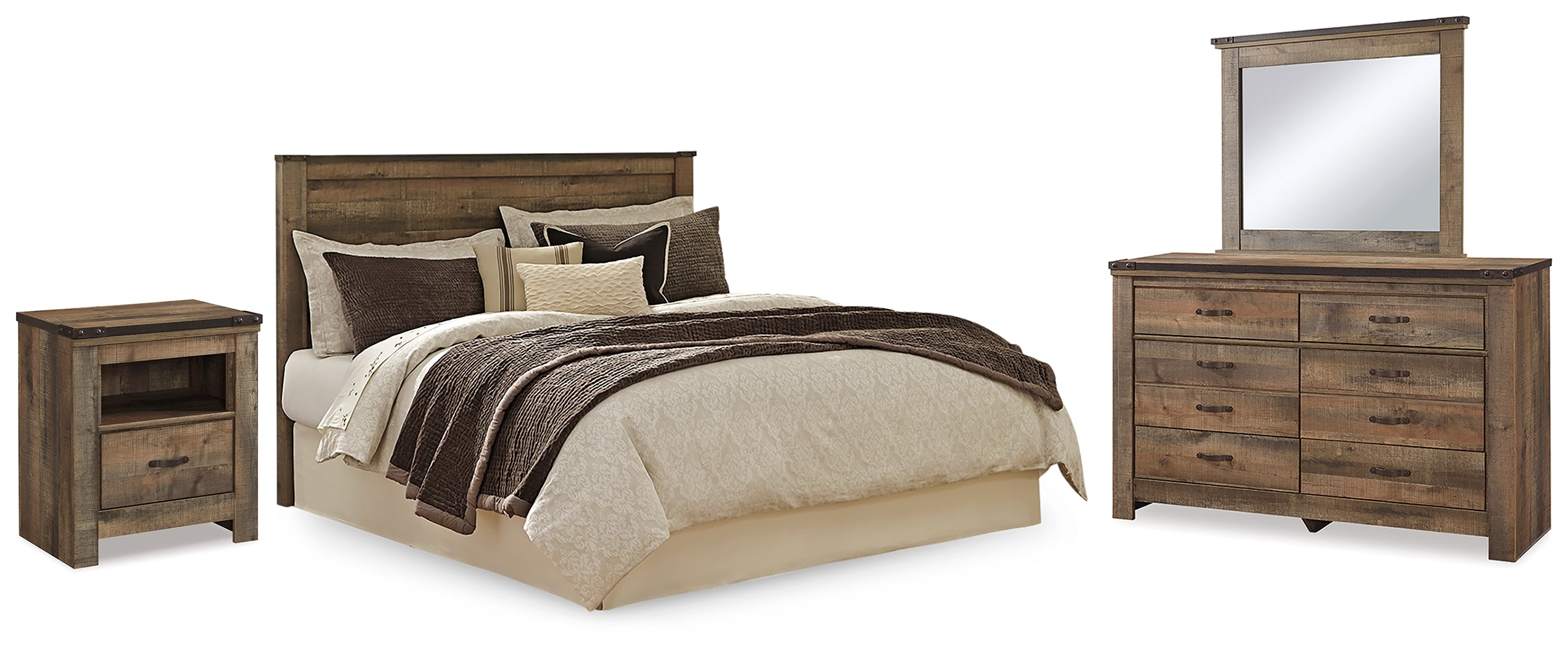 Best Deals Furniture - Ashley Furniture - Trinell King/California King Panel Headboard, Dresser, Mirror and Nightstand - King/California King Panel Headboard, Dresser, Mirror and Nightstand - B446B99