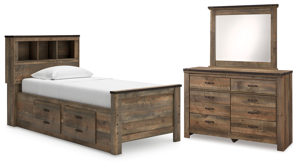 Best Deals Furniture - Ashley Furniture - Trinell Twin Bookcase Storage Bed, Dresser and Mirror - Twin Bookcase Storage Bed, Dresser and Mirror / Brown - B446B86
