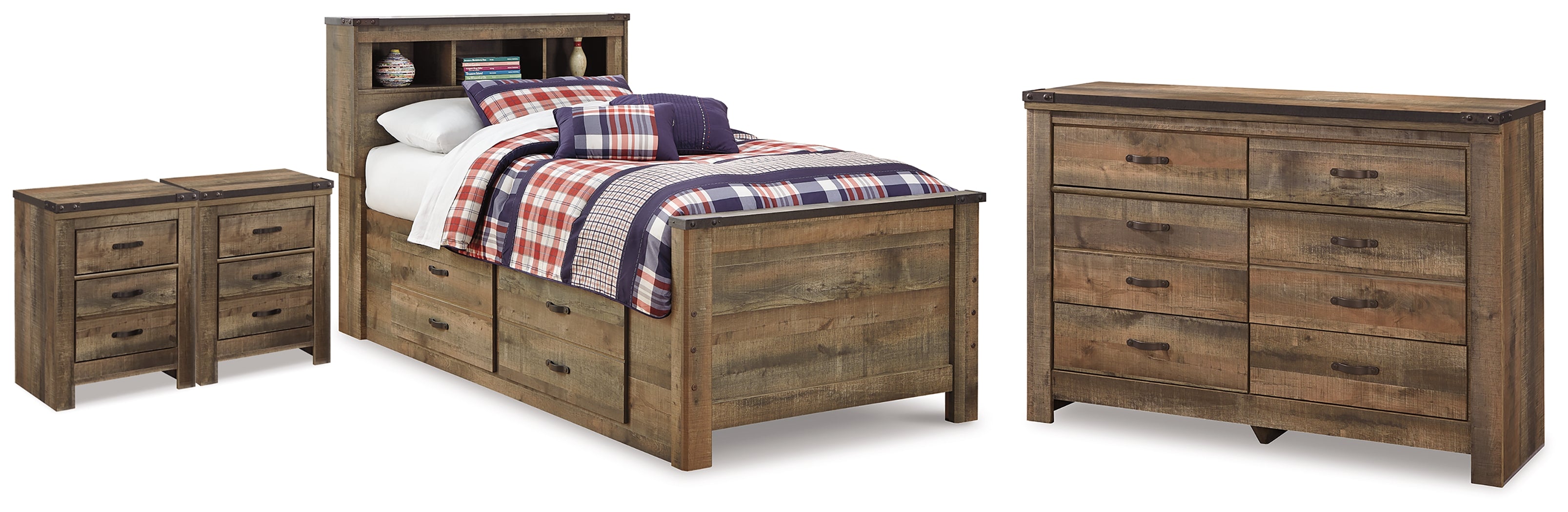 Best Deals Furniture - Ashley Furniture - Trinell Twin Bookcase Bed, Dresser and 2 Nightstands - Twin Bookcase Bed, Dresser and 2 Nightstands - B446B101