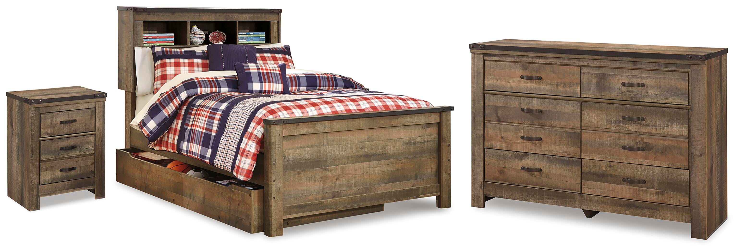 Best Deals Furniture - Ashley Furniture - Trinell Full Bookcase Storage Bed, Dresser and Nightstand - Full Bookcase Storage Bed, Dresser and Nightstand - B446B103