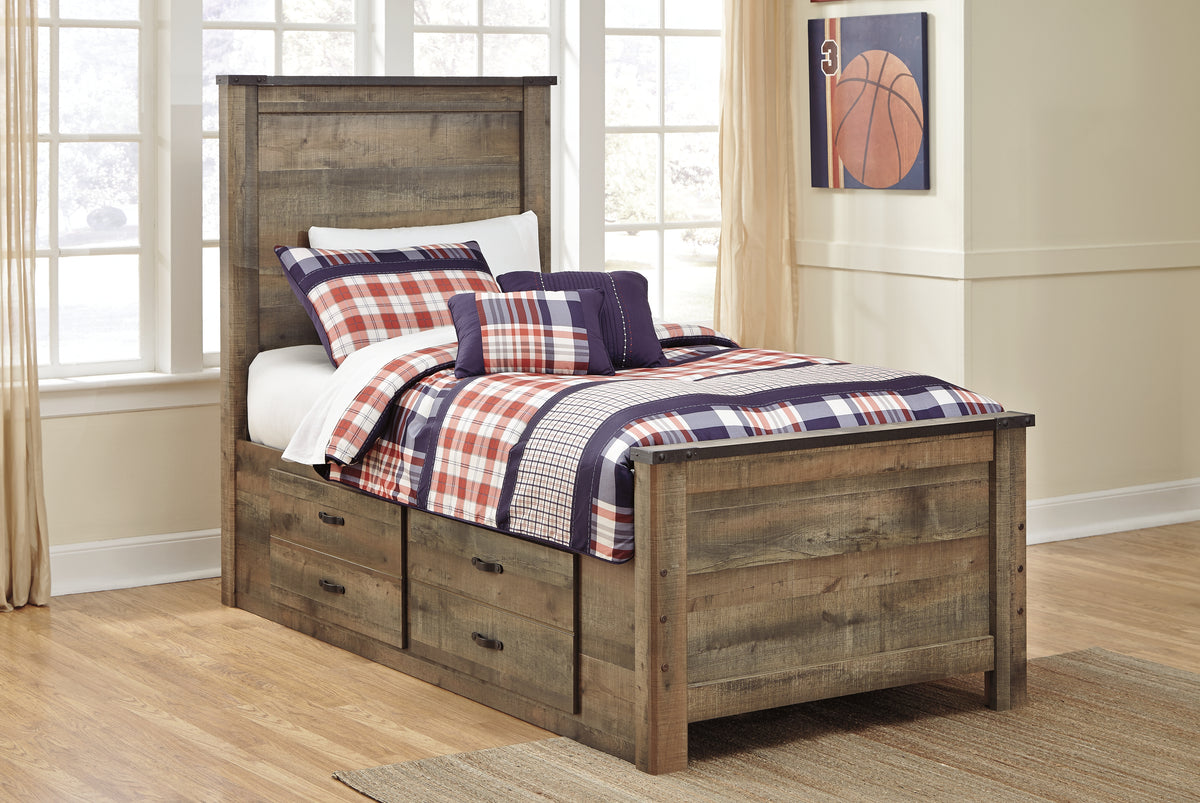 Best Deals Furniture - Ashley Furniture - Trinell Twin Panel Bed with 2 Storage Drawers - Twin Panel Bed with 2 Storage Drawers / Brown - B446B15