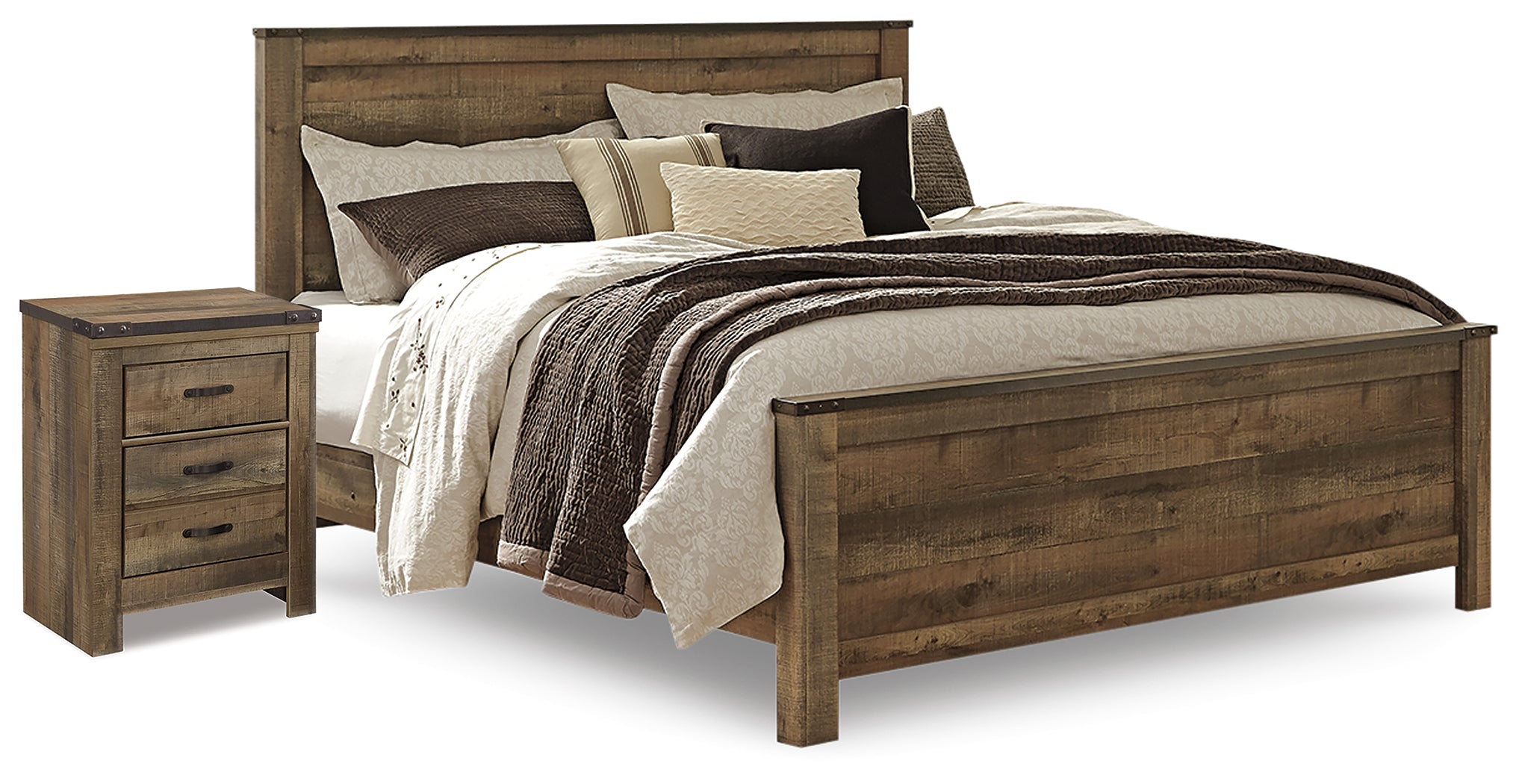 Best Deals Furniture - Ashley Furniture - Trinell King Panel Bed and Nightstand - King Panel Bed and Nightstand / Brown - B446B60