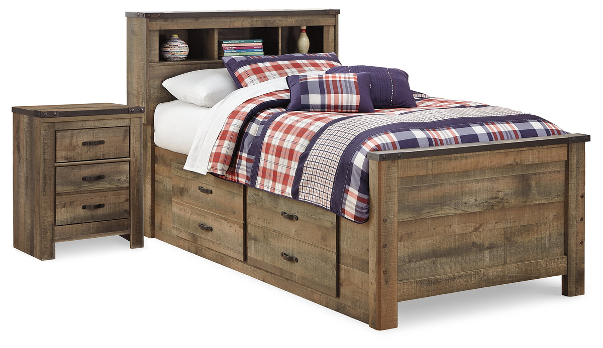 Best Deals Furniture - Ashley Furniture - Trinell Twin Panel Bed with Storage and Nightstand - Twin Panel Bed with Storage and Nightstand / Brown - B446B68