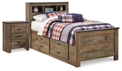 Best Deals Furniture - Ashley Furniture - Trinell Twin Panel Bed with Storage and Nightstand - Twin Panel Bed with Storage and Nightstand / Brown - B446B68