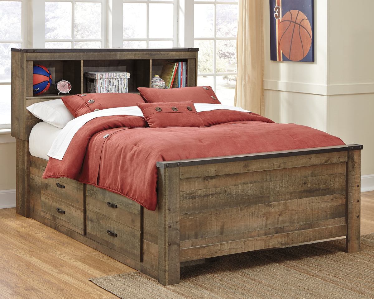 Best Deals Furniture - Ashley Furniture - Trinell Full Bookcase Bed with 2 Sided Storage - Full Bookcase Bed with 2 Sided Storage / Brown - B446B79