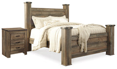 Best Deals Furniture - Ashley Furniture - Trinell Queen Poster Bed and Nightstand - Queen Poster Bed and Nightstand / Brown - B446B62