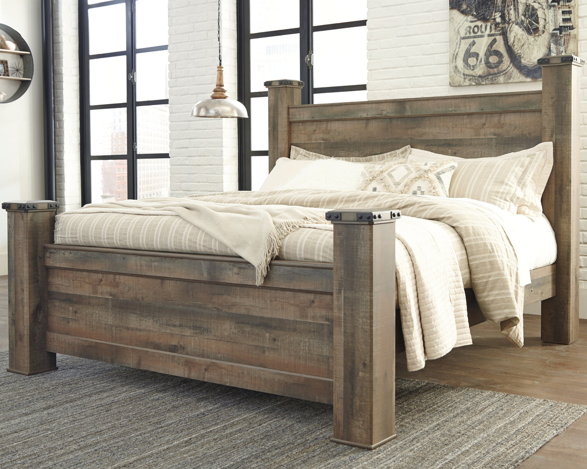 Best Deals Furniture - Ashley Furniture - Trinell King Poster Bed - King Poster Bed / Brown - B446B45