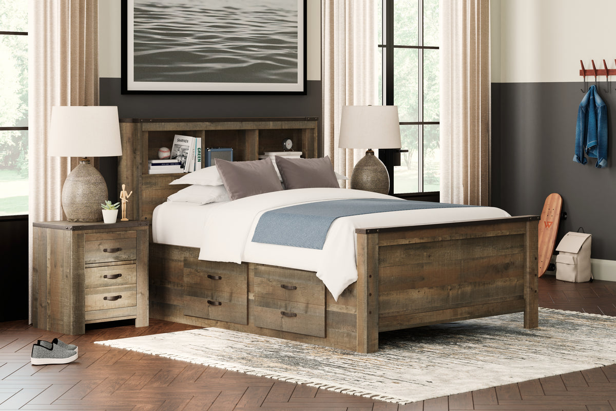 Best Deals Furniture - Ashley Furniture - Trinell Full Bookcase Bed with 2 Storage Drawers - Full Bookcase Bed with 2 Storage Drawers / Brown - B446B16