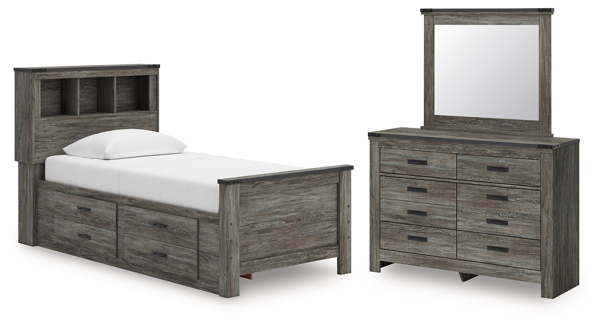 Best Deals Furniture - Ashley Furniture - Frandern Twin Bookcase Bed with Storage, Dresser and Mirror - Twin Bookcase Bed with Storage, Dresser and Mirror - B4480B10
