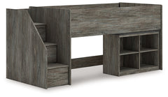 Best Deals Furniture - Ashley Furniture - Frandern Twin Loft Bed with Bookcase Storage - Twin Loft Bed with Bookcase Storage / Warm Gray - B4480B25