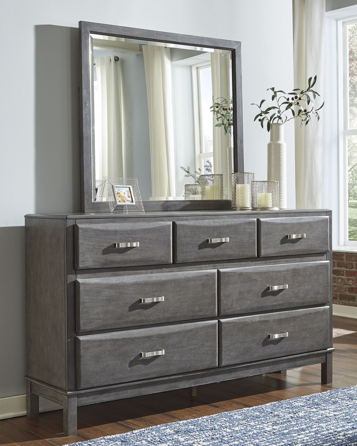 Best Deals Furniture - Ashley Furniture - Caitbrook Dresser and Mirror - Dresser and Mirror / Gray - B476B1