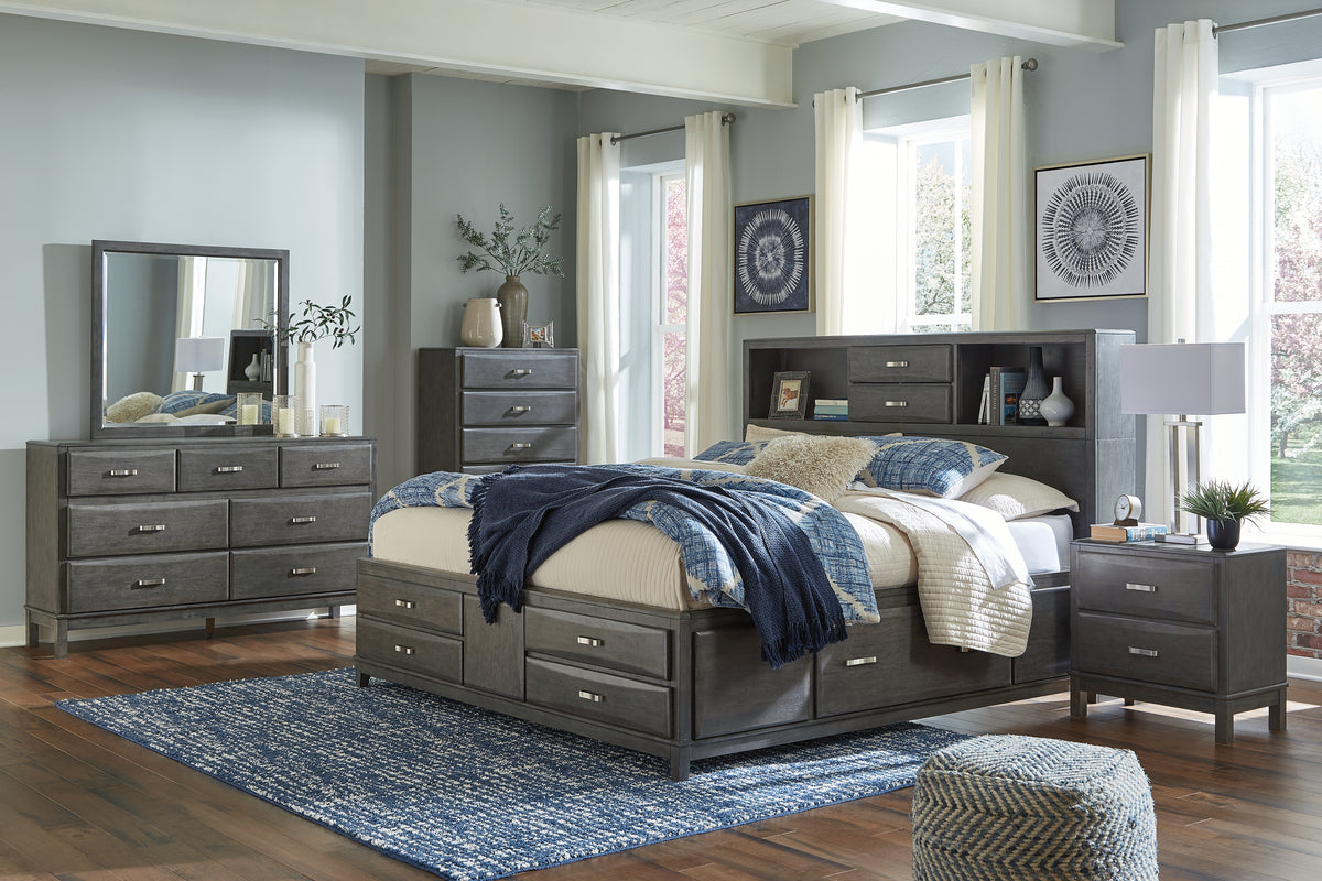 Best Deals Furniture - Ashley Furniture - Caitbrook King Storage Bed, Dresser, Mirror, Chest and 2 Nightstands - King Storage Bed, Dresser, Mirror, Chest and 2 Nightstands / Gray - B476B24