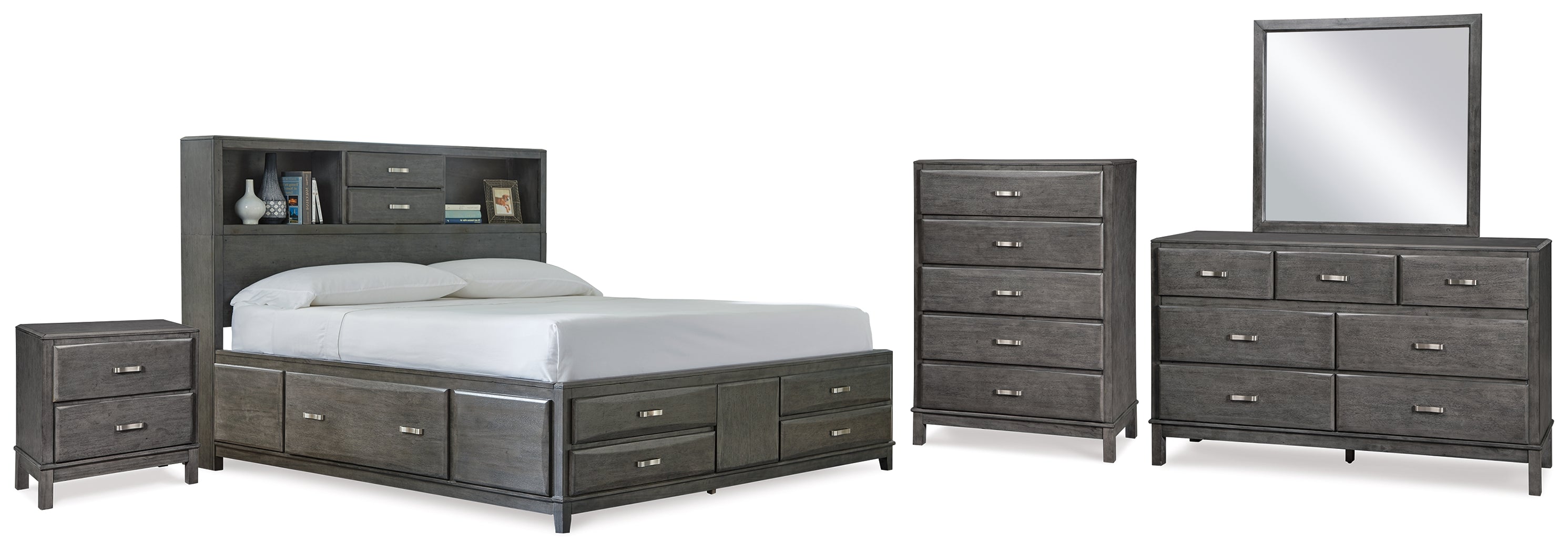 Best Deals Furniture - Ashley Furniture - Caitbrook Queen Storage Bed, Dresser, Mirror, Chest and Nightstand - Queen Storage Bed, Dresser, Mirror, Chest and Nightstand / Gray - B476B14