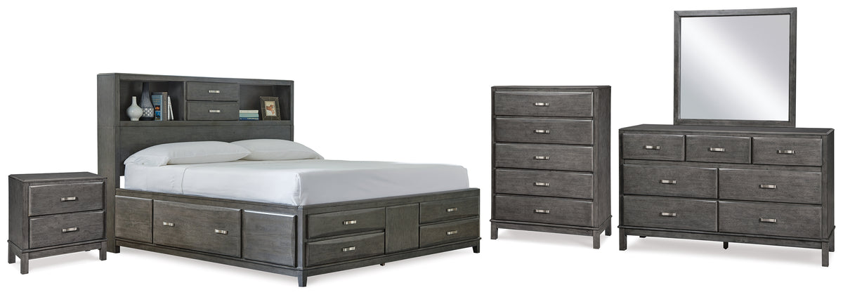Best Deals Furniture - Ashley Furniture - Caitbrook Queen Storage Bed, Dresser, Mirror, Chest and Nightstand - Queen Storage Bed, Dresser, Mirror, Chest and Nightstand / Gray - B476B14