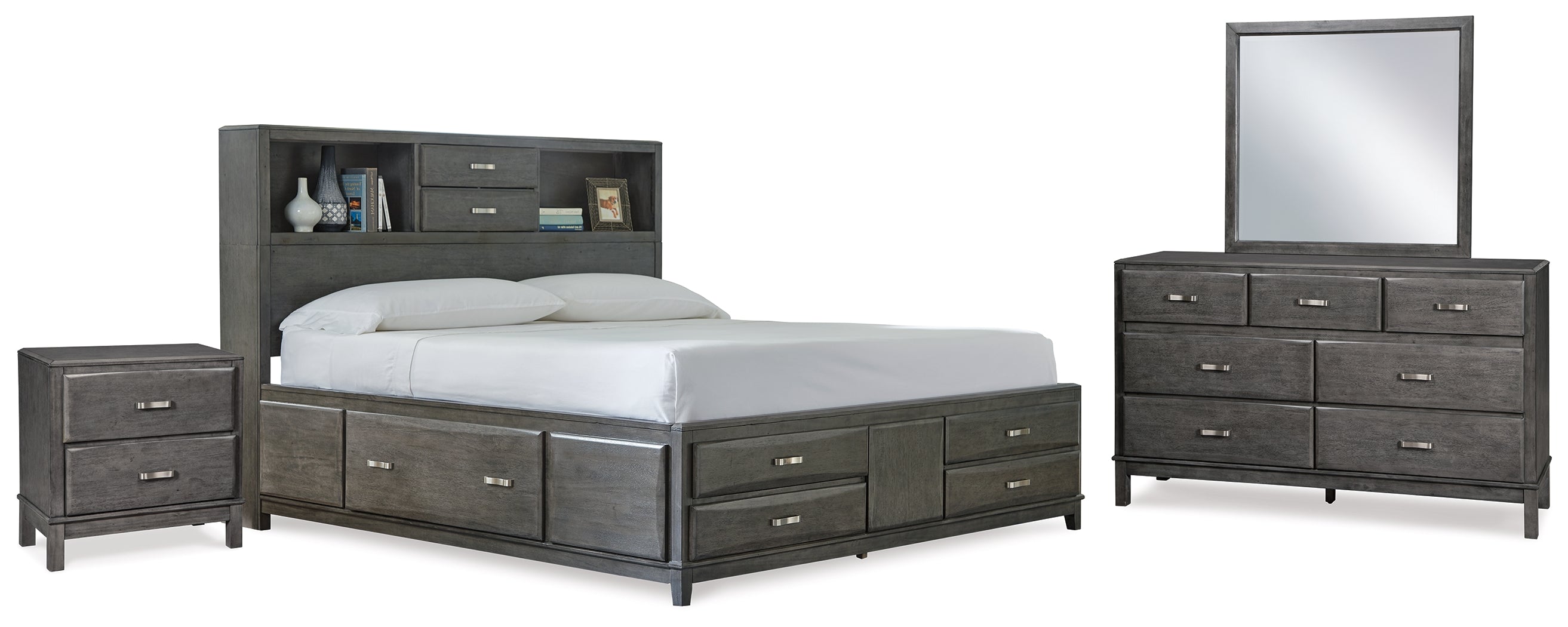 Best Deals Furniture - Ashley Furniture - Caitbrook Queen Storage Bed, Dresser, Mirror and Nightstand - Queen Storage Bed, Dresser, Mirror and Nightstand / Gray - B476B13
