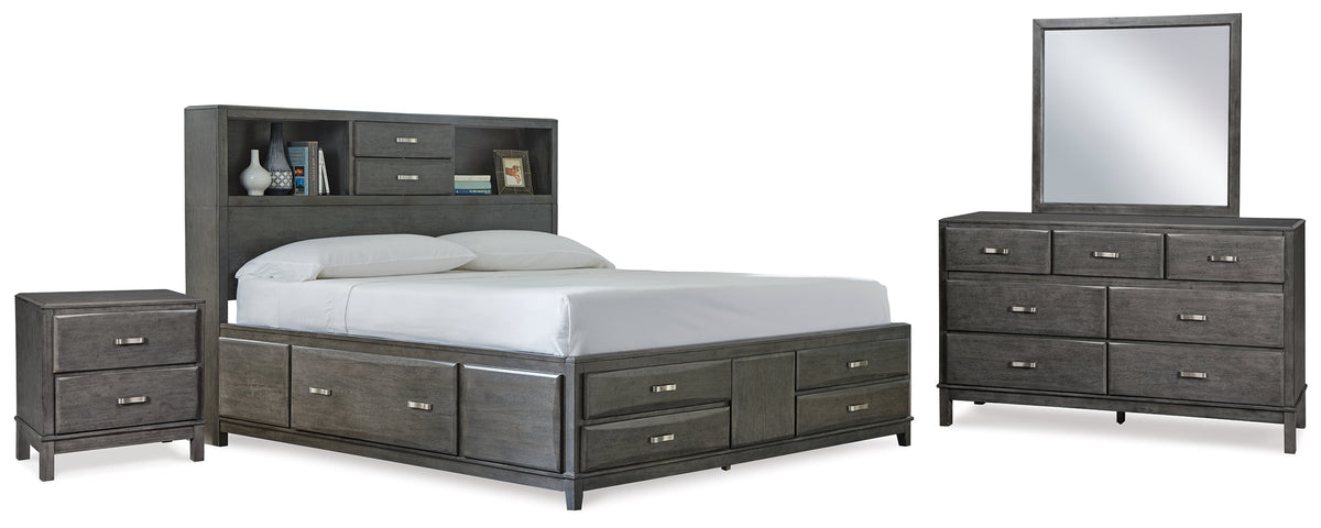 Best Deals Furniture - Ashley Furniture - Caitbrook Queen Storage Bed, Dresser, Mirror and Nightstand - Queen Storage Bed, Dresser, Mirror and Nightstand / Gray - B476B13
