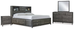 Best Deals Furniture - Ashley Furniture - Caitbrook Queen Storage Bed, Dresser, Mirror and Nightstand - Queen Storage Bed, Dresser, Mirror and Nightstand / Gray - B476B13