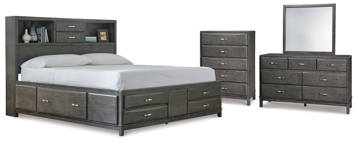 Best Deals Furniture - Ashley Furniture - Caitbrook California King Storage Bed, Dresser, Mirror and Chest - California King Storage Bed, Dresser, Mirror and Chest / Gray - B476B11