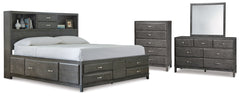 Best Deals Furniture - Ashley Furniture - Caitbrook California King Storage Bed, Dresser, Mirror and Chest - California King Storage Bed, Dresser, Mirror and Chest / Gray - B476B11