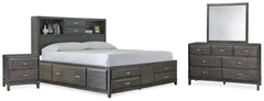 Best Deals Furniture - Ashley Furniture - Caitbrook California King Storage Bed, Dresser, Mirror, and Nighstand - California King Storage Bed, Dresser, Mirror, and Nighstand / Gray - B476B9