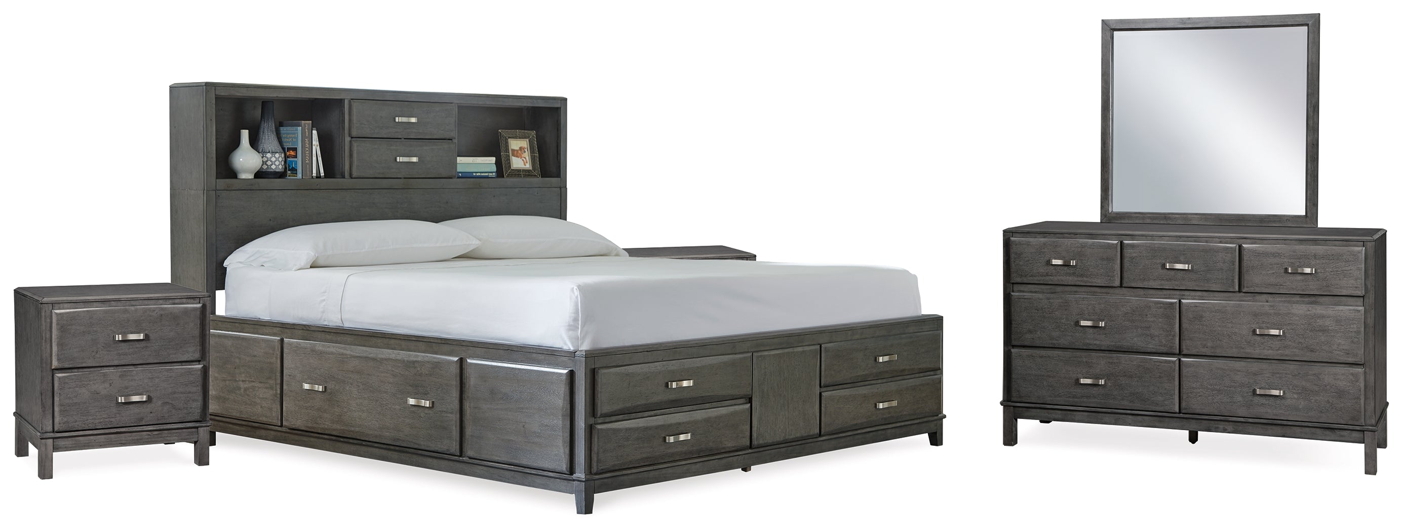 Best Deals Furniture - Ashley Furniture - Caitbrook California King Storage Bed, Dresser, Mirror and Chest - California King Storage Bed, Dresser, Mirror and Chest / Gray - B476B30