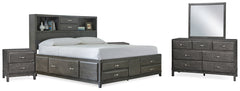 Best Deals Furniture - Ashley Furniture - Caitbrook California King Storage Bed, Dresser, Mirror and Chest - California King Storage Bed, Dresser, Mirror and Chest / Gray - B476B30