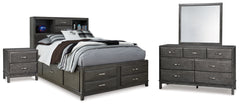 Best Deals Furniture - Ashley Furniture - Caitbrook Full Storage Bed, Dresser, Mirror and Nightstand - Full Storage Bed, Dresser, Mirror and Nightstand / Gray - B476B40
