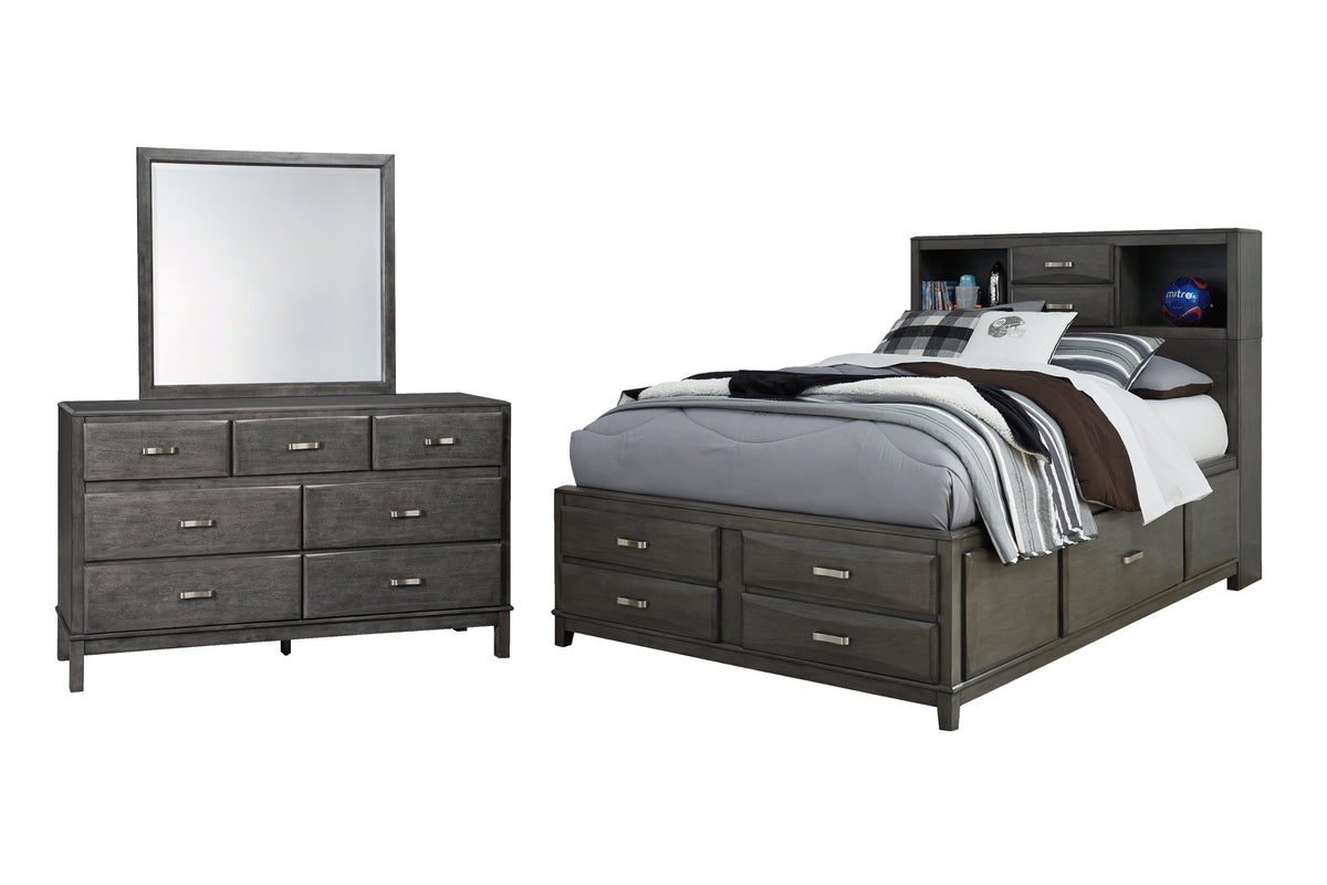 Best Deals Furniture - Ashley Furniture - Caitbrook Full Storage Bed with Mirrored Dresser - Full Storage Bed with Mirrored Dresser / Gray - B476B5