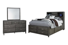Best Deals Furniture - Ashley Furniture - Caitbrook Full Storage Bed with Mirrored Dresser - Full Storage Bed with Mirrored Dresser / Gray - B476B5