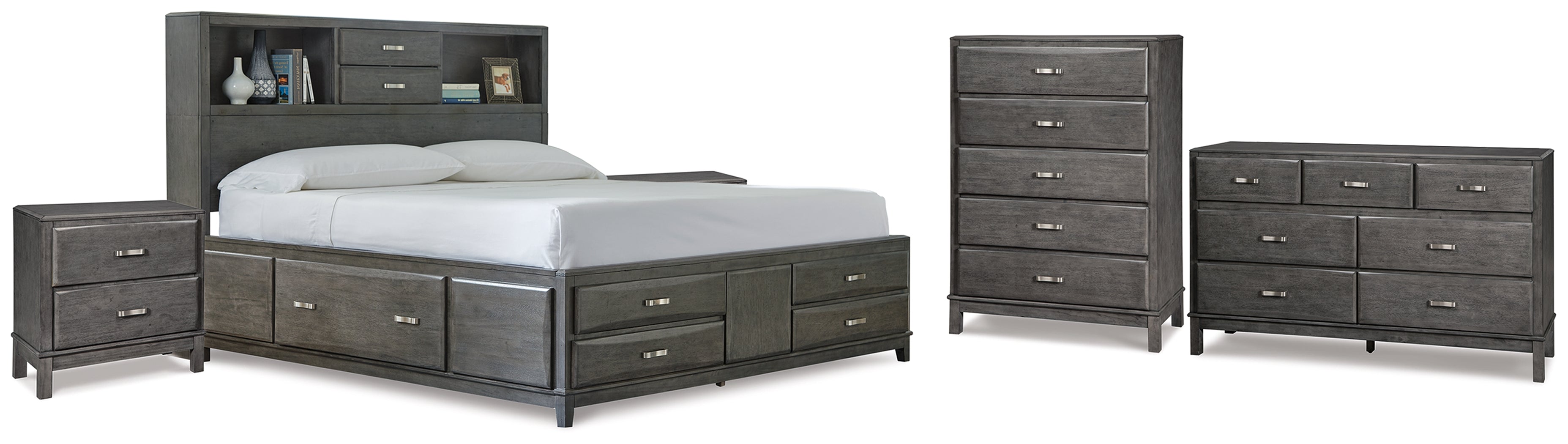 Best Deals Furniture - Ashley Furniture - Caitbrook Queen Storage Bed, Dresser, Chest and 2 Nightstands - Queen Storage Bed, Dresser, Chest and 2 Nightstands / Gray - B476B32
