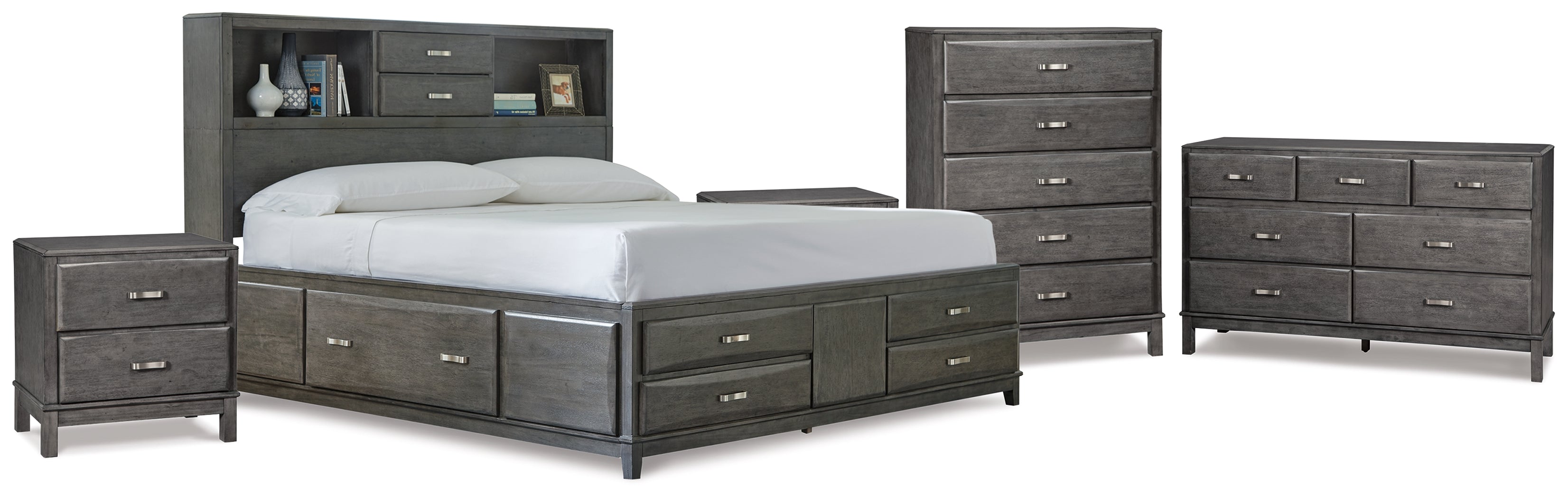Best Deals Furniture - Ashley Furniture - Caitbrook King Storage Bed, Dresser, Chest and 2 Nightstands - King Storage Bed, Dresser, Chest and 2 Nightstands / Gray - B476B10