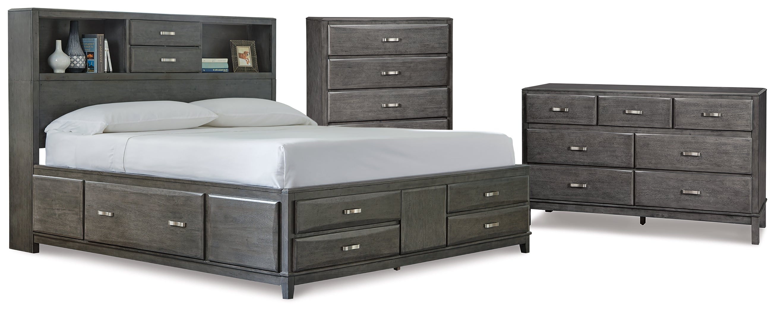 Best Deals Furniture - Ashley Furniture - Caitbrook Queen Storage Bed, Dresser and Chest - Queen Storage Bed, Dresser and Chest / Gray - B476B8